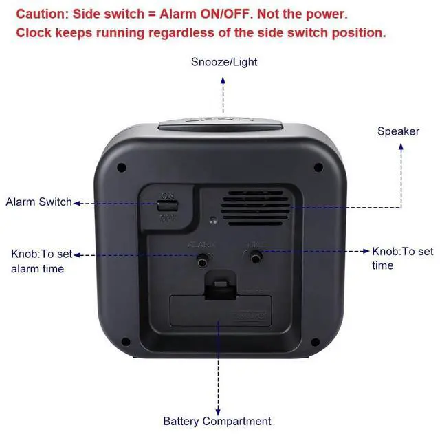 Alt view image 5 of 5 - 5.5" Large No Ticking Analog Alarm Clock,Silent Readable for Seniors,Easy to Set,Gradual Rise Alarm,Big Numbers,Gentle Wake,Snooze, Lighted on Demand,Battery Operated,Black