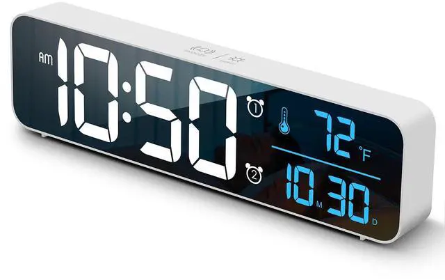 Main image of Digital Clock, Clock For Bedroom, Clocks For Living Room Decor, Desk Table Clock, Alarm Clock Large Display with Date Week Temperature, Automatic Brightness Dimmer, Smart Cool Modern (White Blue)