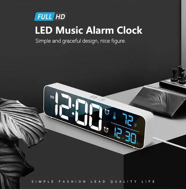 Alt view image 2 of 7 - Digital Clock, Clock For Bedroom, Clocks For Living Room Decor, Desk Table Clock, Alarm Clock Large Display with Date Week Temperature, Automatic Brightness Dimmer, Smart Cool Modern (White Blue)