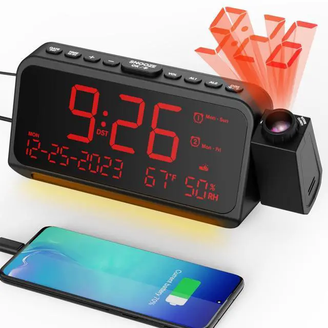 Main image of Projection Alarm Clock Ceiling Display, with Temperature, Humidity