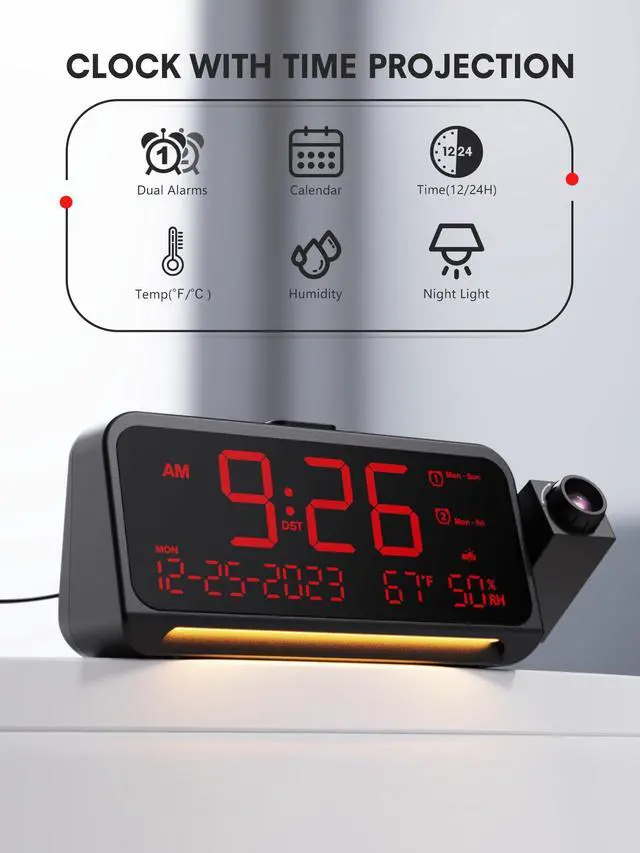 Alt view image 2 of 7 - Projection Alarm Clock Ceiling Display, with Temperature, Humidity