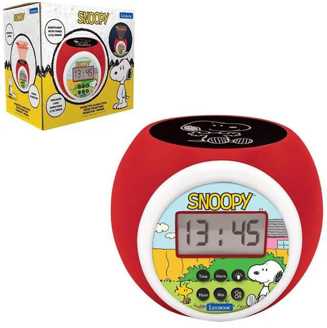 Main image of Peanuts Snoopy Projector Alarm Clock with Star Projection, Night Light Timer, Snooze Function, Blue Backlit LCD Display, Red/White, RL977PN