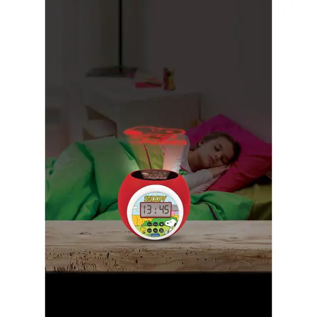 Alt view image 4 of 7 - Peanuts Snoopy Projector Alarm Clock with Star Projection, Night Light Timer, Snooze Function, Blue Backlit LCD Display, Red/White, RL977PN