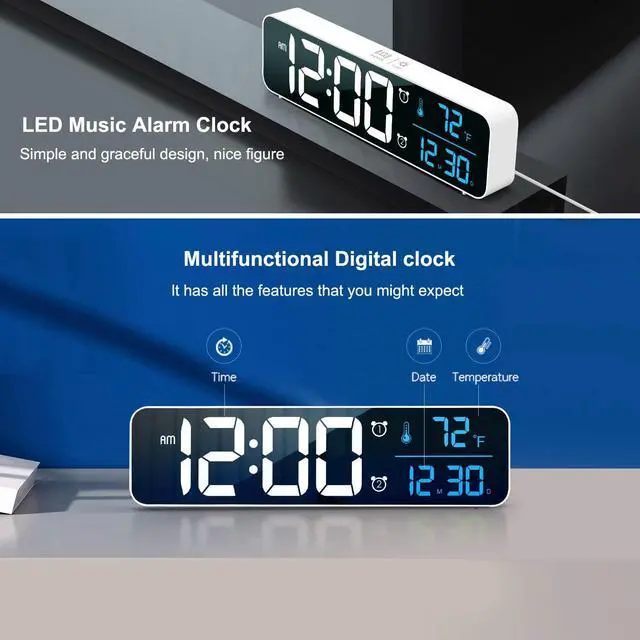 Alt view image 3 of 7 - Digital Clock, Clock For Bedroom, Clocks For Living Room Decor, Desk Table Clock, Alarm Clock Large Display with Date Week Temperature, Automatic Brightness Dimmer, Smart Cool Modern (White Blue)