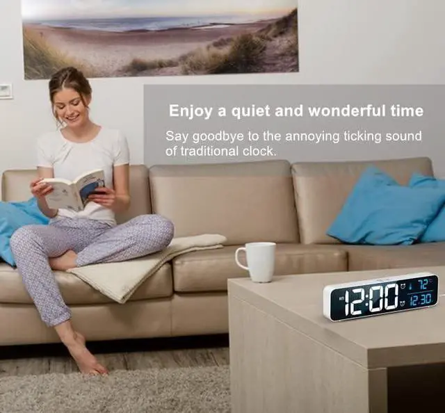 Alt view image 5 of 7 - Digital Clock, Clock For Bedroom, Clocks For Living Room Decor, Desk Table Clock, Alarm Clock Large Display with Date Week Temperature, Automatic Brightness Dimmer, Smart Cool Modern (White Blue)