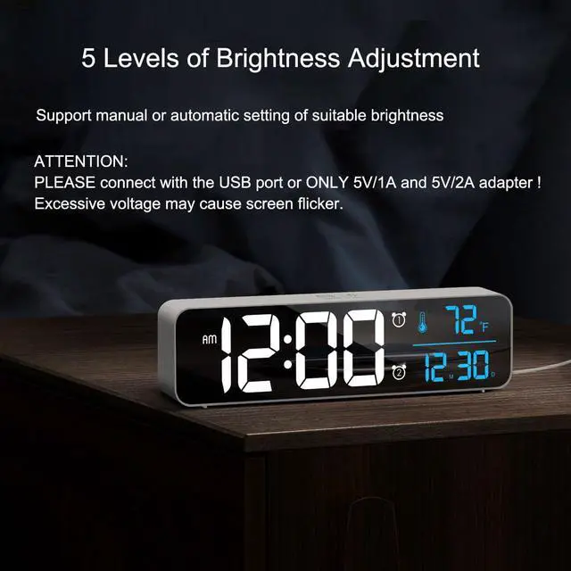 Alt view image 6 of 7 - Digital Clock, Clock For Bedroom, Clocks For Living Room Decor, Desk Table Clock, Alarm Clock Large Display with Date Week Temperature, Automatic Brightness Dimmer, Smart Cool Modern (White Blue)