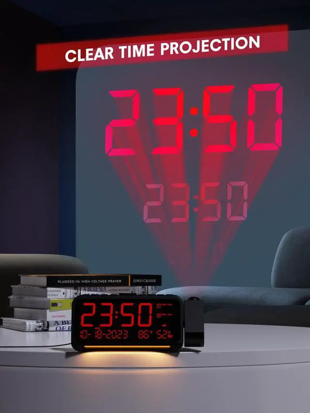 Alt view image 3 of 7 - Projection Alarm Clock Ceiling Display, with Temperature, Humidity