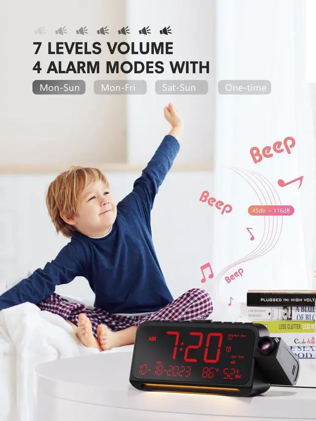 Alt view image 5 of 7 - Projection Alarm Clock Ceiling Display, with Temperature, Humidity