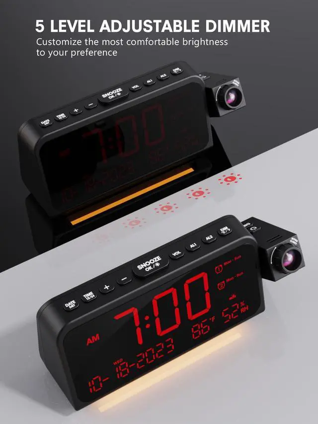 Alt view image 6 of 7 - Projection Alarm Clock Ceiling Display, with Temperature, Humidity