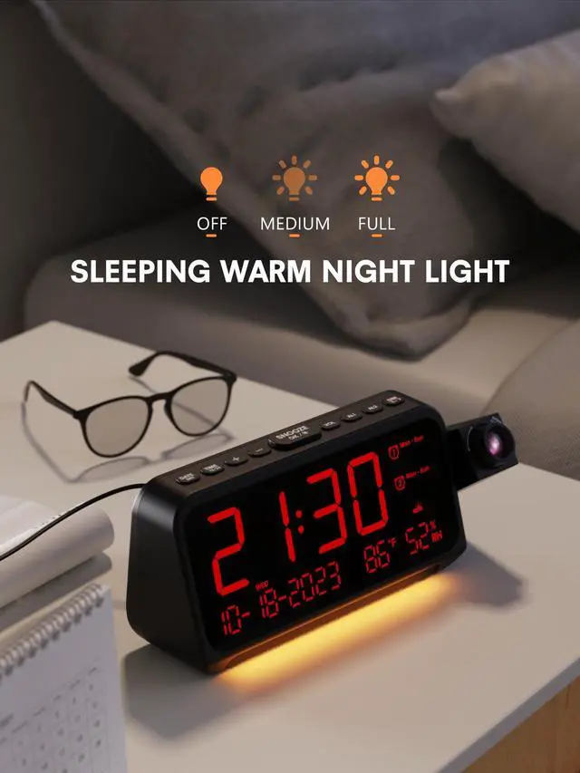 Alt view image 7 of 7 - Projection Alarm Clock Ceiling Display, with Temperature, Humidity