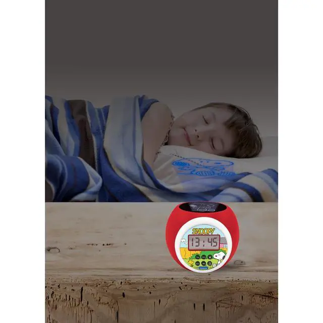 Alt view image 5 of 7 - Peanuts Snoopy Projector Alarm Clock with Star Projection, Night Light Timer, Snooze Function, Blue Backlit LCD Display, Red/White, RL977PN