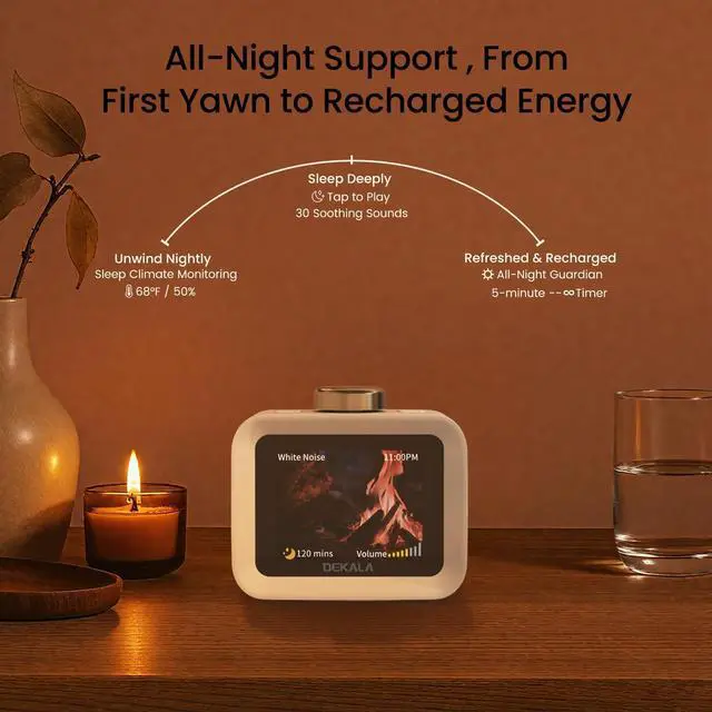 Alt view image 2 of 7 - AuraDot Cute Aalarm Clock Temperature Humidity Monitor, White Noise Sound Machine for Sleep 30 Non-Loop Soothing Sounds, Animationed Sleep Screen, 7-Day Programmable 4 Alarm Clock
