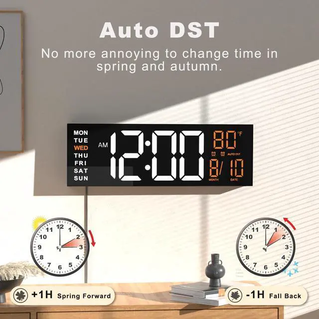 Alt view image 5 of 7 - 16" Large Digital Wall Clock with Remote, Big LED for Seniors, Auto Dimming, 8 RGB Colors, Night Light, Count Down Timer, Alarm, DST, Temperature for Living Room, Back to School Classroom