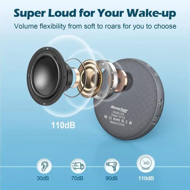 Alt view image 5 of 7 - Super Loud Vibrating Alarm Clock for Heavy Sleepers Adults & Teens, Cordless Under-Pillow Bed Shaker Alarm, Rechargeable Battery Powered Travel Clock, Auto-Dim Display