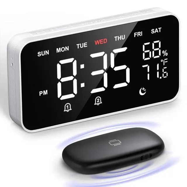 Main image of Bed Shaker Loud Alarm Clock for Heavy Sleepers Adults, Vibrating Dual Alarm Clocks for Bedrooms, Large Display Auto Dimmer,Temperature & Humidity Detect, 7-Day Programmable, Ideal Gift