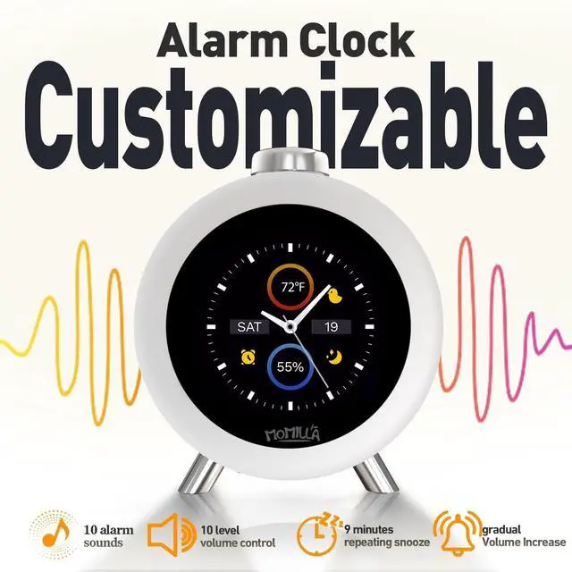 Alt view image 4 of 7 - Alarm Clocks for Bedrooms, 2.8" Color Display, 7-Day Programmable 4 Alarms, Loud Alarm Clock for Heavy Sleepers Adults/Kids/Teen, Digital White Noise Sound Machine, Easy to Set, Hourly Chime