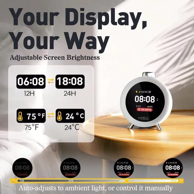 Alt view image 7 of 7 - Alarm Clocks for Bedrooms, 2.8" Color Display, 7-Day Programmable 4 Alarms, Loud Alarm Clock for Heavy Sleepers Adults/Kids/Teen, Digital White Noise Sound Machine, Easy to Set, Hourly Chime