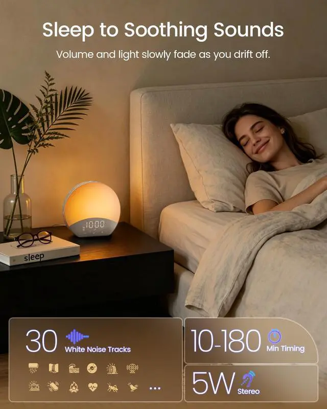 Alt view image 3 of 6 - Dual Alarm Sunrise Alarm Clock with Sound Machine, APP Control