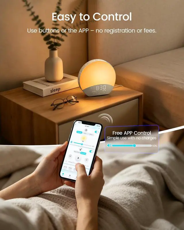 Alt view image 6 of 6 - Dual Alarm Sunrise Alarm Clock with Sound Machine, APP Control