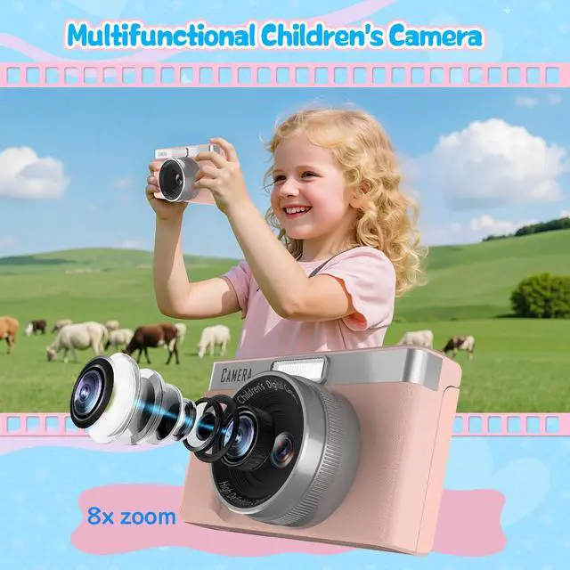 Alt view image 4 of 6 - Kids Digital Camera with 180° Flip Screen, 32GB Memory Card Digital Cameras,1080P HD Point and Shoot Digital Cameras, Built in Educational Games,Ideal Gifts for Kids Boys Girls(Pink)