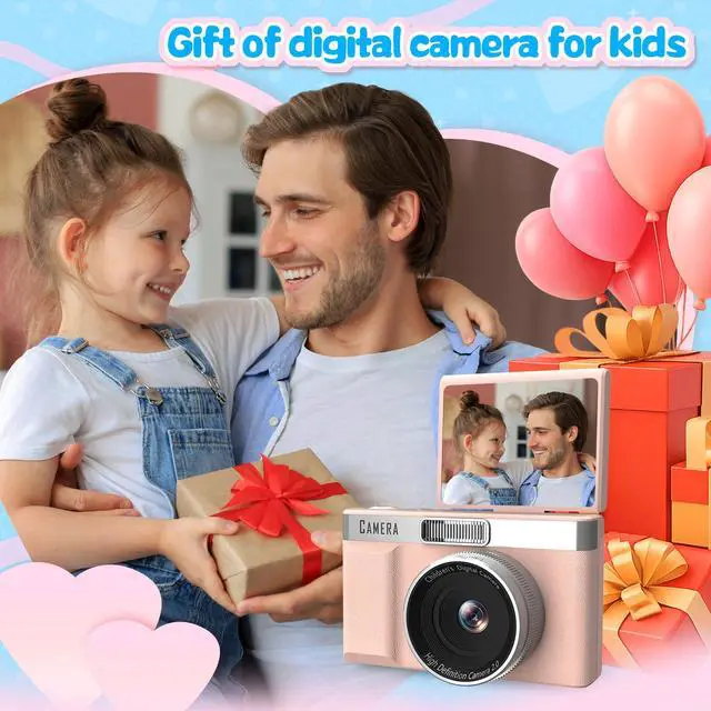 Alt view image 6 of 6 - Kids Digital Camera with 180° Flip Screen, 32GB Memory Card Digital Cameras,1080P HD Point and Shoot Digital Cameras, Built in Educational Games,Ideal Gifts for Kids Boys Girls(Pink)