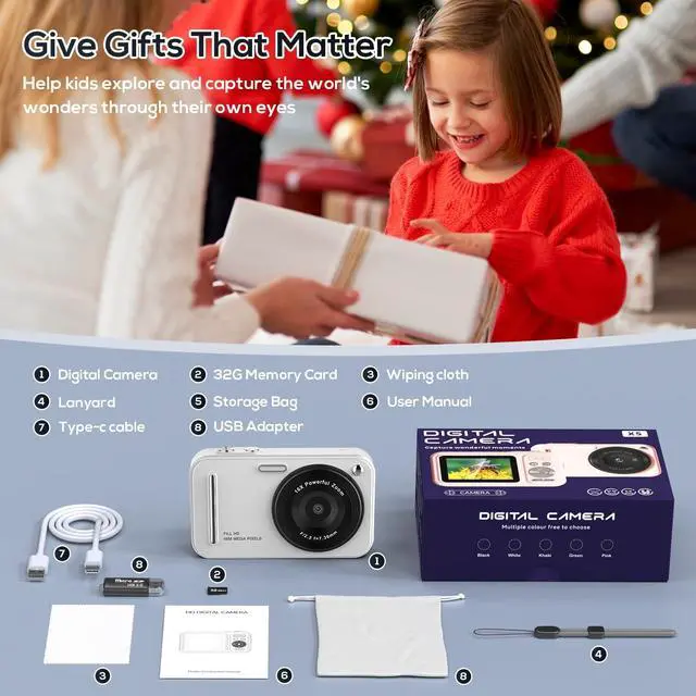 Alt view image 7 of 7 - Digital Camera for Kids, 48MP FHD 1080P Point and Shoot Digital Cameras with 16X Zoom Anti-Shake