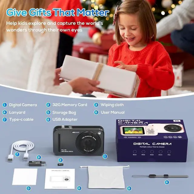 Alt view image 7 of 7 - Digital Camera for Kids, 48MP FHD 1080P Point and Shoot Digital Cameras with 16X Zoom Anti-Shake
