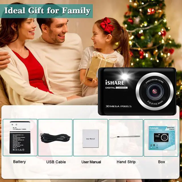 Alt view image 7 of 7 - Digital Camera 30MP FHD 1080P Point and Shoot Camera with 2.8" LCD 18X Digital Zoom, Compact Rechargeable Kids Camera for Teens Students Seniors Vlogging (Black)