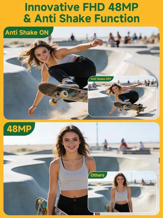 Alt view image 2 of 6 - Digital Camera,4K 48MP Compact Camera for Teens,16X Zoom Anti Shake,32GB SD Card,21 Filters,Framing Grid, Date Stamp,Slow Motion,MP3 Function,Travel Small Camera for Boys Girls,Green
