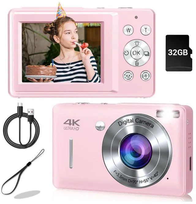 Main image of Digital Camera, 44MP Compact Camera, FHD 1080P Point and Shoot Digital Cameras with 16X Zoom, Face Detect, Smile Capture, Anti Shake, for Boys Girls Teens Gifts (Pink)