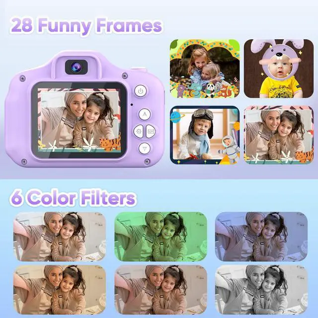 Alt view image 5 of 6 - Upgrade Kids Selfie Camera, Christmas Birthday Gifts for Girls Age 3-9, HD Digital Video Cameras for Toddler, Portable Toy for 3 4 5 6 7 8 Year Old Girl with SD Card-Purple White