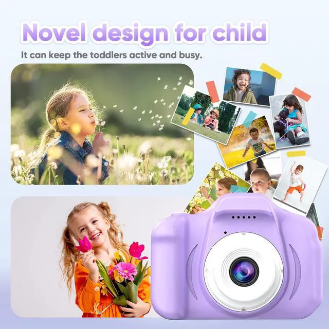Alt view image 6 of 6 - Upgrade Kids Selfie Camera, Christmas Birthday Gifts for Girls Age 3-9, HD Digital Video Cameras for Toddler, Portable Toy for 3 4 5 6 7 8 Year Old Girl with SD Card-Purple White