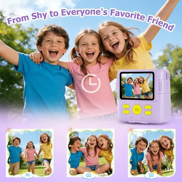Alt view image 4 of 7 - Kids Camera Instant Print - 2.4" Eye-Care Digital Video Camera for Toddlers & Kids Ages 3-12, with 3 Rolls Paper & 32GB SD Card, 1080P, 18 Frames, Birthday Christmas Valentines Gifts for Girls