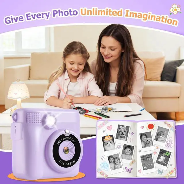 Alt view image 6 of 7 - Kids Camera Instant Print - 2.4" Eye-Care Digital Video Camera for Toddlers & Kids Ages 3-12, with 3 Rolls Paper & 32GB SD Card, 1080P, 18 Frames, Birthday Christmas Valentines Gifts for Girls