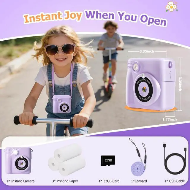 Alt view image 7 of 7 - Kids Camera Instant Print - 2.4" Eye-Care Digital Video Camera for Toddlers & Kids Ages 3-12, with 3 Rolls Paper & 32GB SD Card, 1080P, 18 Frames, Birthday Christmas Valentines Gifts for Girls