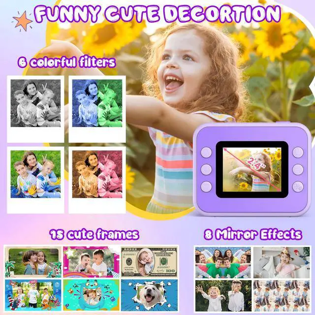 Alt view image 4 of 7 - Kids Camera Instant Print, Christmas Birthday Gifts for Girls and Boys, 1080P HD Video Digital Kids Camera with 32G Card, Toddler Camera for 3-12 Years Old, Purple