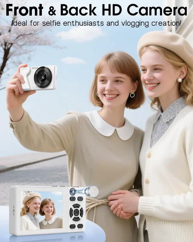 Alt view image 2 of 7 - Digital Camera with Front Rear Lens, Autofocus 64MP 4K Camera for Photography with 32GB Card, Portable Compact Point and Shoot Camera for Teens Adult Beginner with Metal Shell, 2000mAh Battery