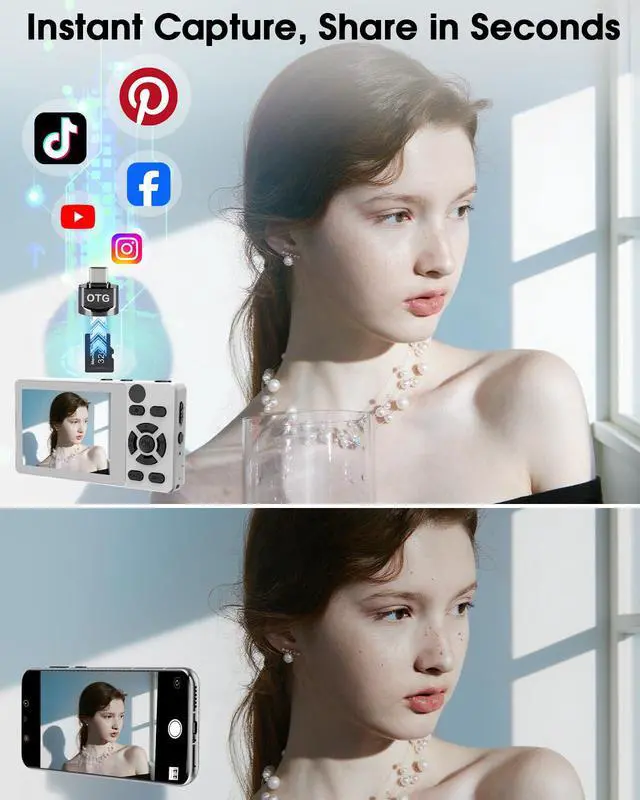 Alt view image 7 of 7 - Digital Camera with Front Rear Lens, Autofocus 64MP 4K Camera for Photography with 32GB Card, Portable Compact Point and Shoot Camera for Teens Adult Beginner with Metal Shell, 2000mAh Battery