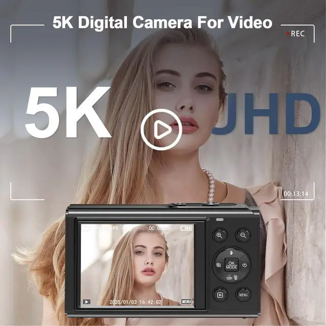 Alt view image 2 of 7 - 5K Digital Camera,80MP Vlogging Camera for YouTube with 18X Digital Zoom | Dual Screens,WIFI,Flash,32GB TF Card & 2 Batteries,Portable Compact Camera for Kids Teens Adult