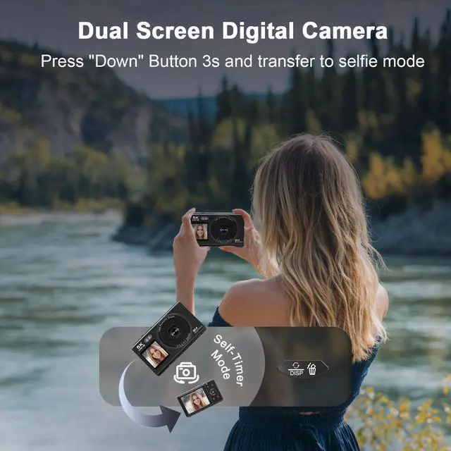 Alt view image 3 of 7 - 5K Digital Camera,80MP Vlogging Camera for YouTube with 18X Digital Zoom | Dual Screens,WIFI,Flash,32GB TF Card & 2 Batteries,Portable Compact Camera for Kids Teens Adult