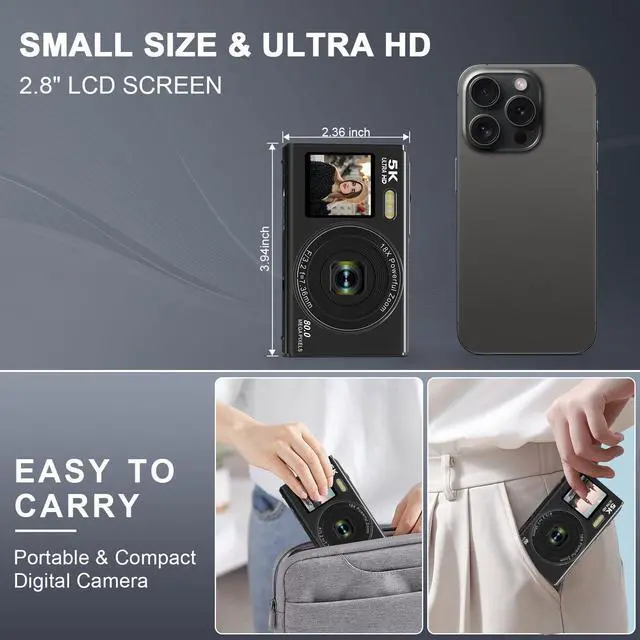 Alt view image 7 of 7 - 5K Digital Camera,80MP Vlogging Camera for YouTube with 18X Digital Zoom | Dual Screens,WIFI,Flash,32GB TF Card & 2 Batteries,Portable Compact Camera for Kids Teens Adult
