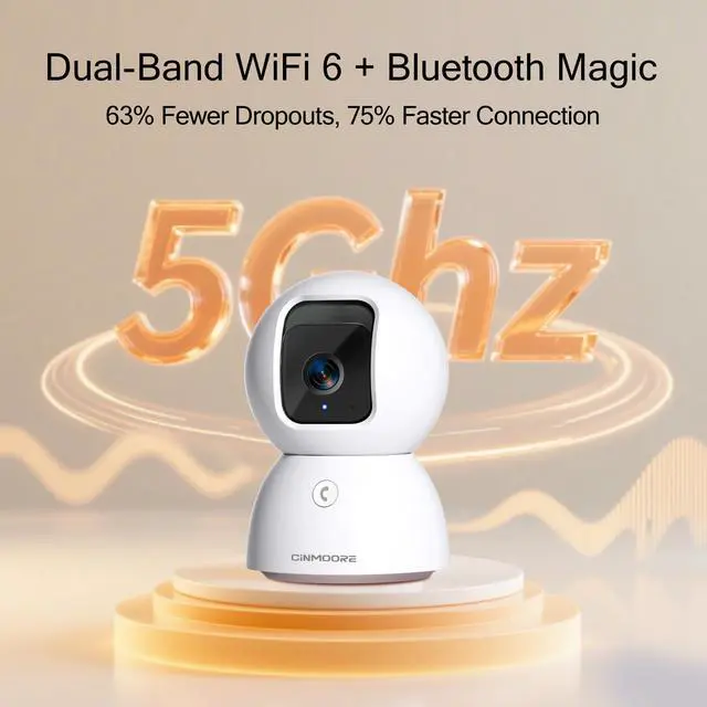 Alt view image 2 of 7 - 5G Security Camera Indoor 2-Pack, No-Monthly-Fee AI Tracking Facial Recognition, 3K Pet/Dog Camera with Speaker/Phone App, PTZ WiFi Baby Monitor Cameras for Home Security, 0-Glow Night Vision