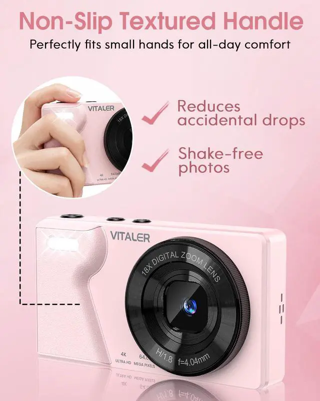 Alt view image 6 of 7 - Digital Camera with Front Rear Lens, Autofocus 64MP 4K Camera for Photography with 32GB Card, Portable Compact Point and Shoot Camera for Teens Adult Beginner with Metal Shell, 2000mAh Battery