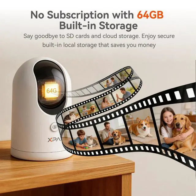 Alt view image 2 of 7 - 4K UHD Indoor Camera, 64G Built-in Storage No Subscription,Pet Camera Indoor with Phone App,Work as Baby Monitor/Cat/Dog Camera,360°Pan&Tilt,Two-Way Talk,Privacy Mode,AI Tracking/Detection