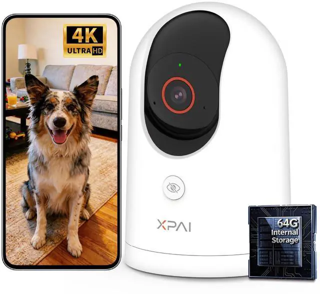 Main image of 4K UHD Indoor Camera, 64G Built-in Storage No Subscription,Pet Camera Indoor with Phone App,Work as Baby Monitor/Cat/Dog Camera,360°Pan&Tilt,Two-Way Talk,Privacy Mode,AI Tracking/Detection