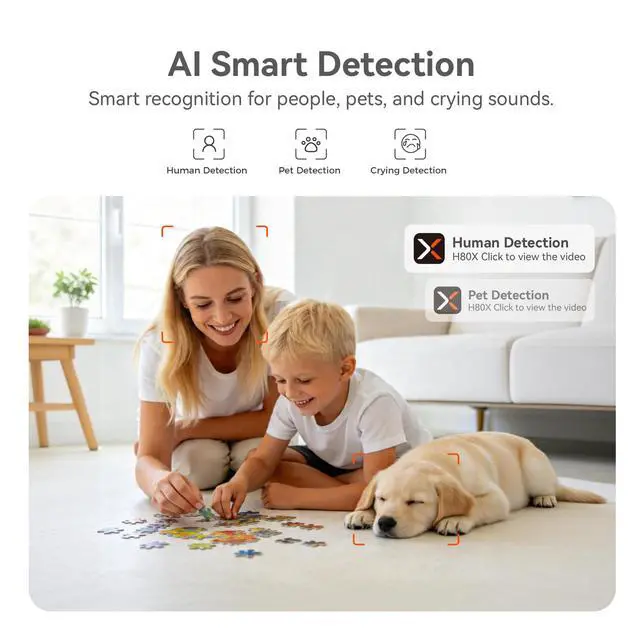 Alt view image 4 of 7 - 4K UHD Indoor Camera, 64G Built-in Storage No Subscription,Pet Camera Indoor with Phone App,Work as Baby Monitor/Cat/Dog Camera,360°Pan&Tilt,Two-Way Talk,Privacy Mode,AI Tracking/Detection