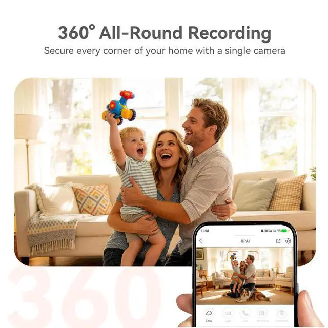 Alt view image 5 of 7 - 4K UHD Indoor Camera, 64G Built-in Storage No Subscription,Pet Camera Indoor with Phone App,Work as Baby Monitor/Cat/Dog Camera,360°Pan&Tilt,Two-Way Talk,Privacy Mode,AI Tracking/Detection