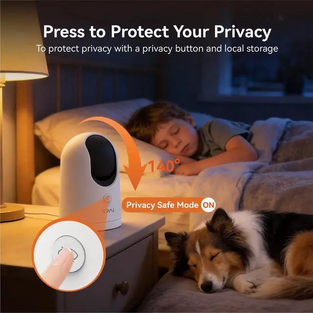 Alt view image 6 of 7 - 4K UHD Indoor Camera, 64G Built-in Storage No Subscription,Pet Camera Indoor with Phone App,Work as Baby Monitor/Cat/Dog Camera,360°Pan&Tilt,Two-Way Talk,Privacy Mode,AI Tracking/Detection