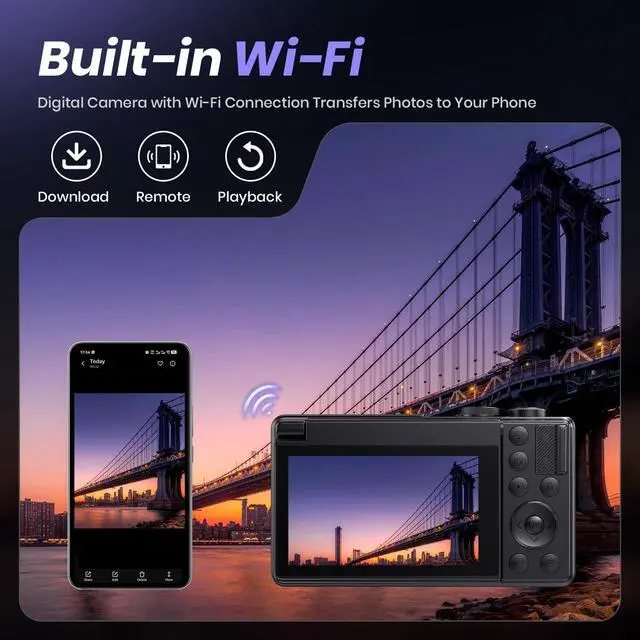 Alt view image 5 of 7 - 5K Digital Camera for Photography, 2026 Latest 80MP Autofocus WiFi Vlogging Camera for YouTube, 3'' 180° Flip Screen Compact Travel Camera for Beginners with 16X Zoom, 32GB TF Card, Flash (Black)