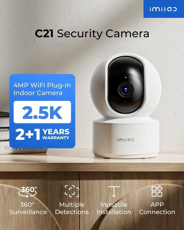 Alt view image 2 of 7 - 2.5K Indoor Camera, Room Camera for Bedroom, Dog/Pet/Baby/Nanny Cam with Xiaomi Home App, 360° Pan & Tilt Home Security Cam, Night Vision, Two Way Audio, 2.4GHz WiFi (C21 2 Pack)